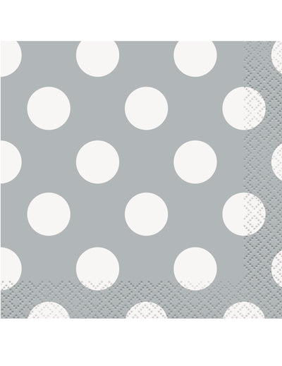 Serviettes en papier à pois blancs pour fête grises jetables