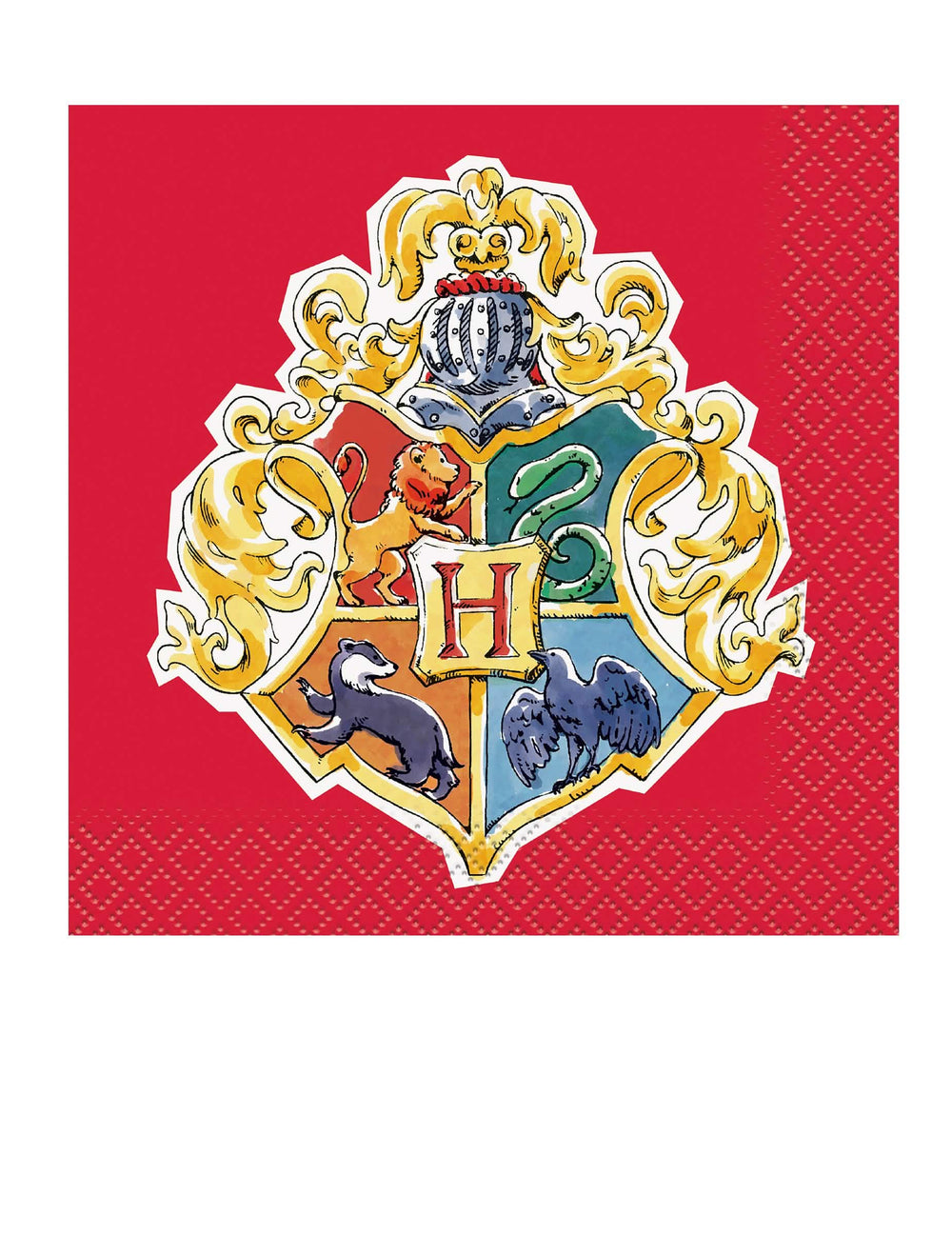 Harry Potter -servietit juhliin, punainen, jossa Tylypahkan vaakuna