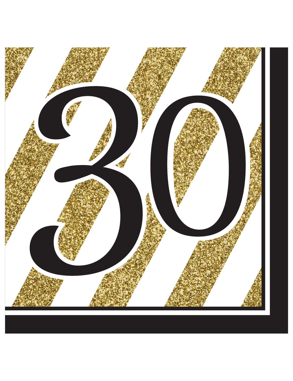 Serviettes en papier 30 ans pour anniversaire noires et dorées