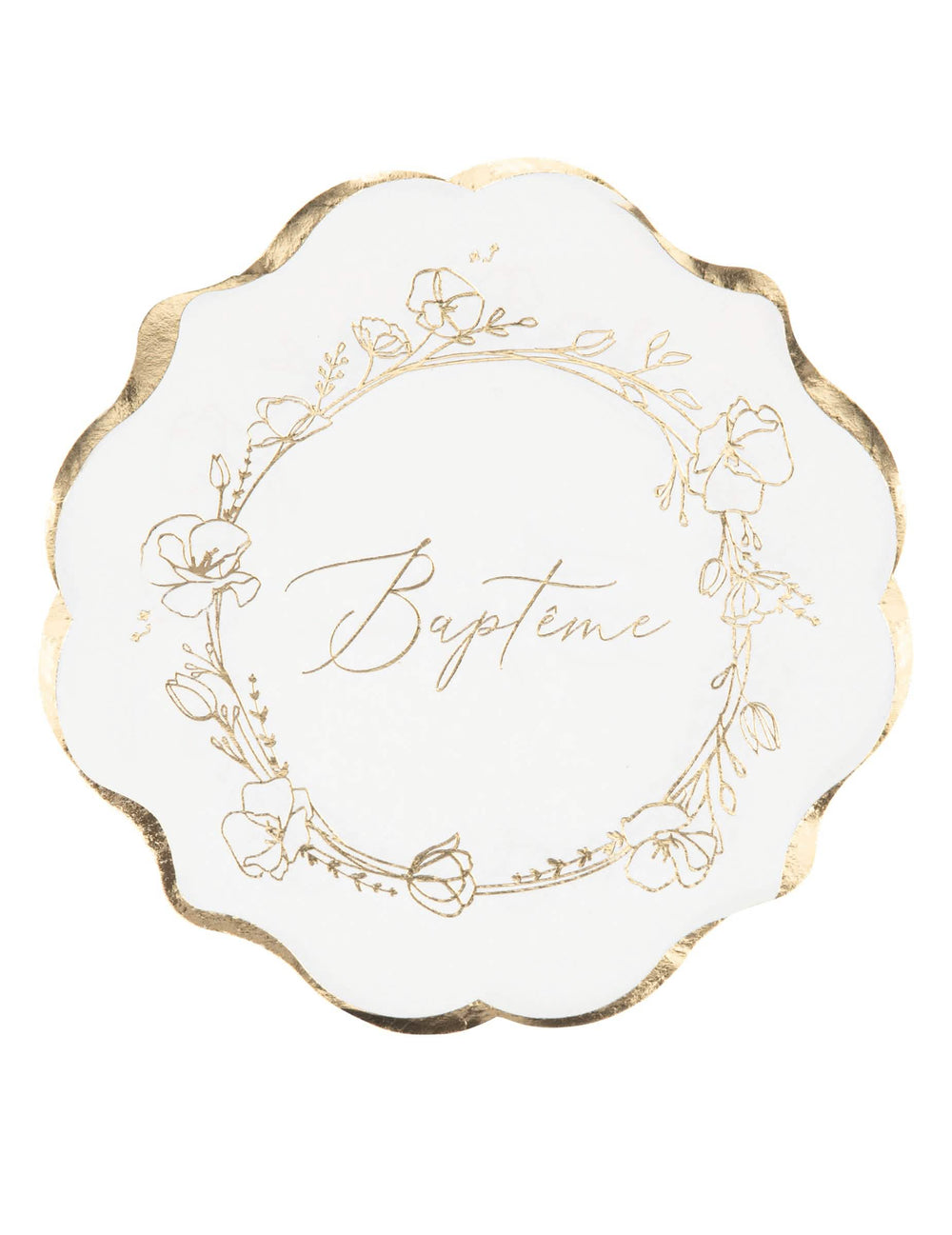 Serviettes en papier baptême blanches fleurs dorées