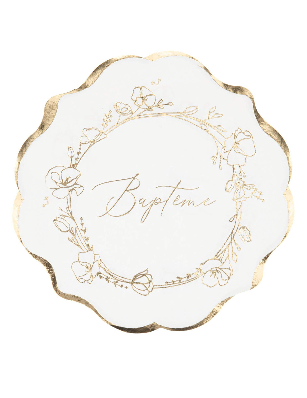 Serviettes en papier baptême blanches fleurs dorées