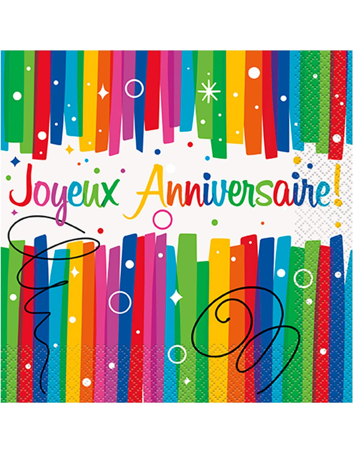 Serviettes en papier Joyeux Anniversaire pour fête multicolores jetables