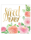 Serviettes en papier Sweet Baby pour fille blanches à fleurs roses et dorées