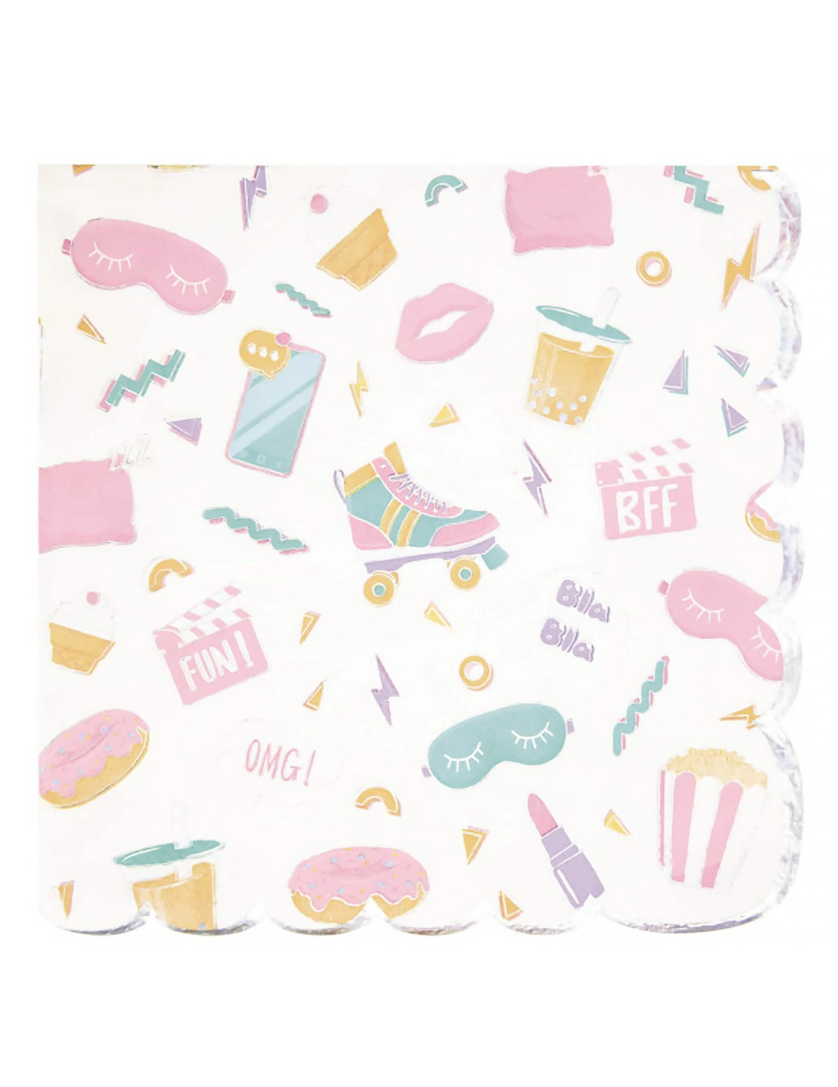 Serviettes en papier festonnées pyjama party irisées