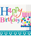 Serviettes en papier Happy Birthday pour fête turquoises motif gâteau