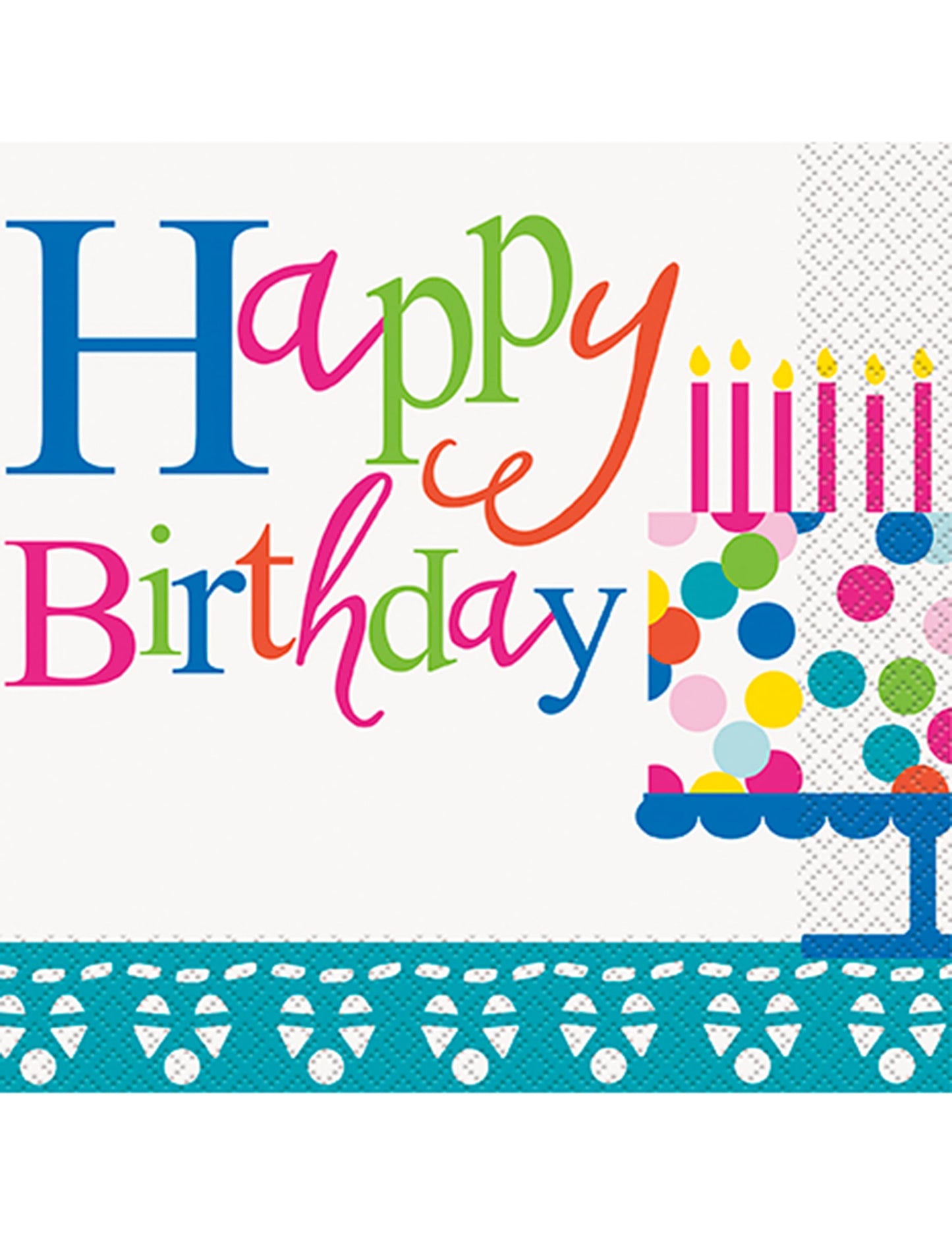 Serviettes en papier Happy Birthday pour fête turquoises motif gâteau