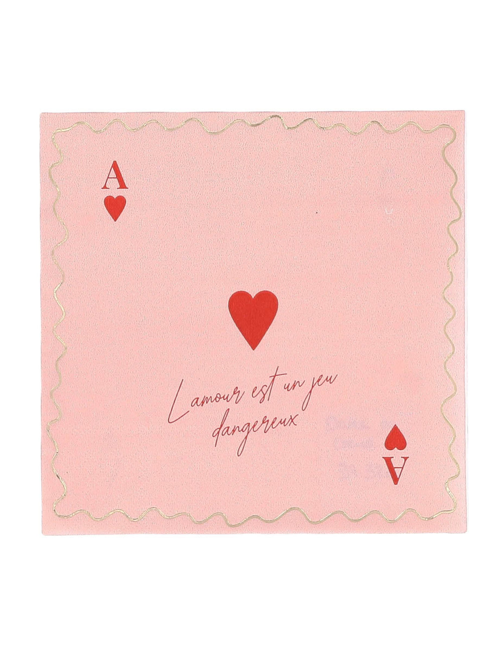 Serviettes en papier Dame de cœur rose avec bordure dorée et texte rouge
