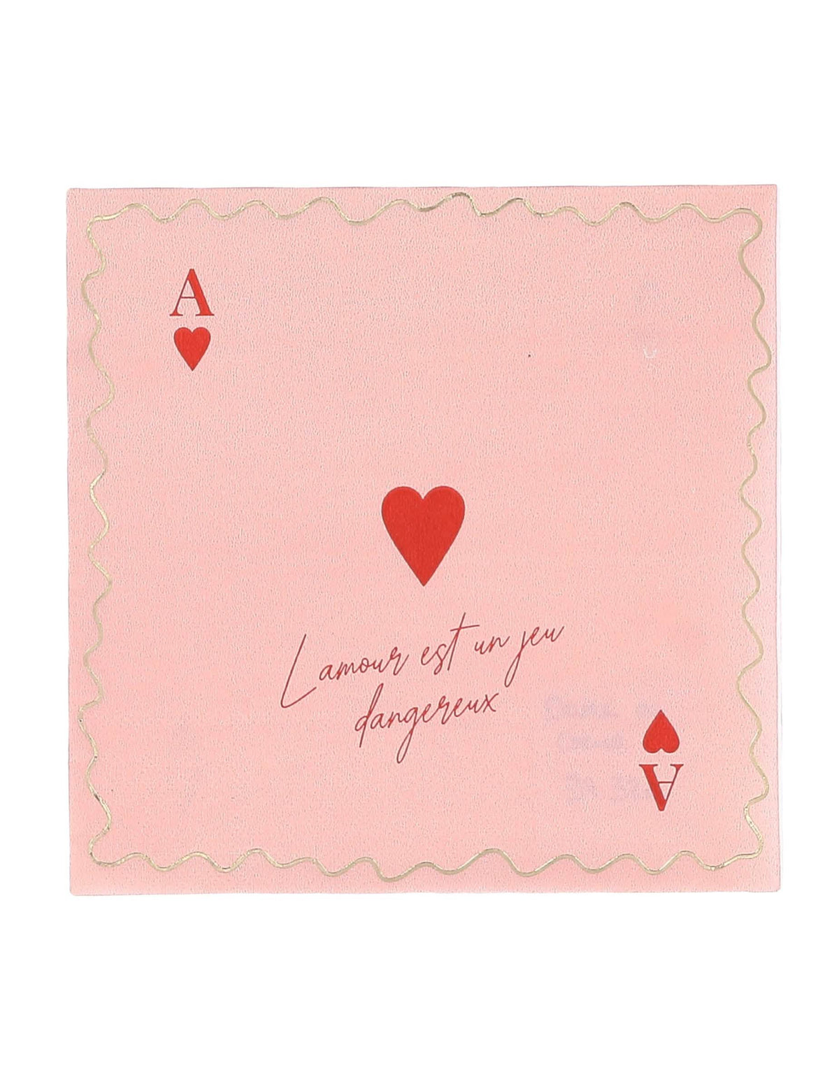 Serviettes en papier Dame de cœur rose avec bordure dorée et texte rouge