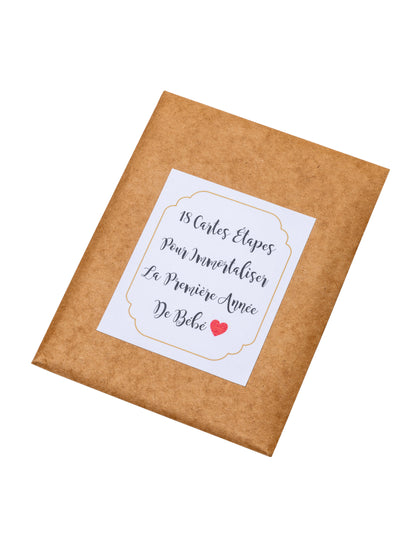 Pochette de rangement des 18 cartes étapes première année pour bébé dorées