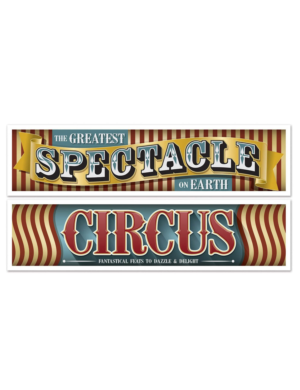 Banderoles Cirque Vintage pour décoration de fête rouge et jaune à rayures