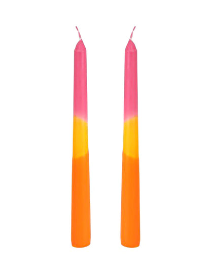 2 kruunukynttilää vaaleanpunainen, keltainen, oranssi 25 cm