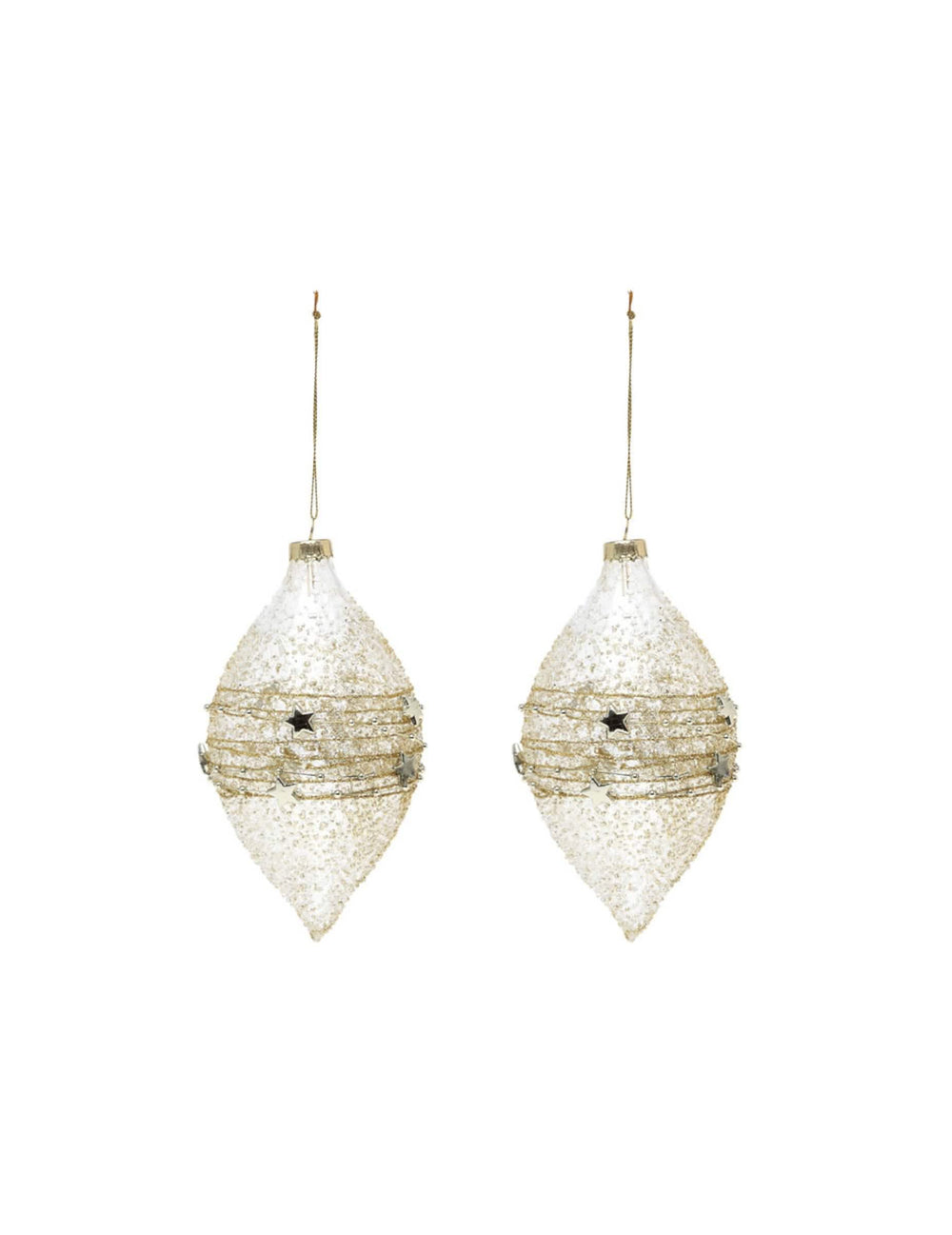 Boules en verre goutte avec étoiles pour Noël dorées