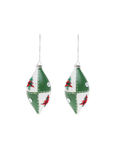 Lot de 2 boules en verre goutte motif sapin pour décoration de Noël blanches et vertes