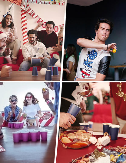 Mise en situation des gobelets américains en carton recyclable violets
