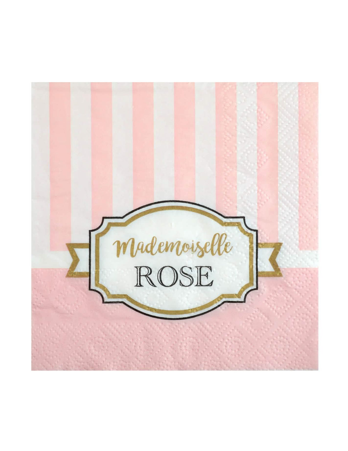 Serviettes en papier Mademoiselle rose pour baby shower rose à rayures blanches