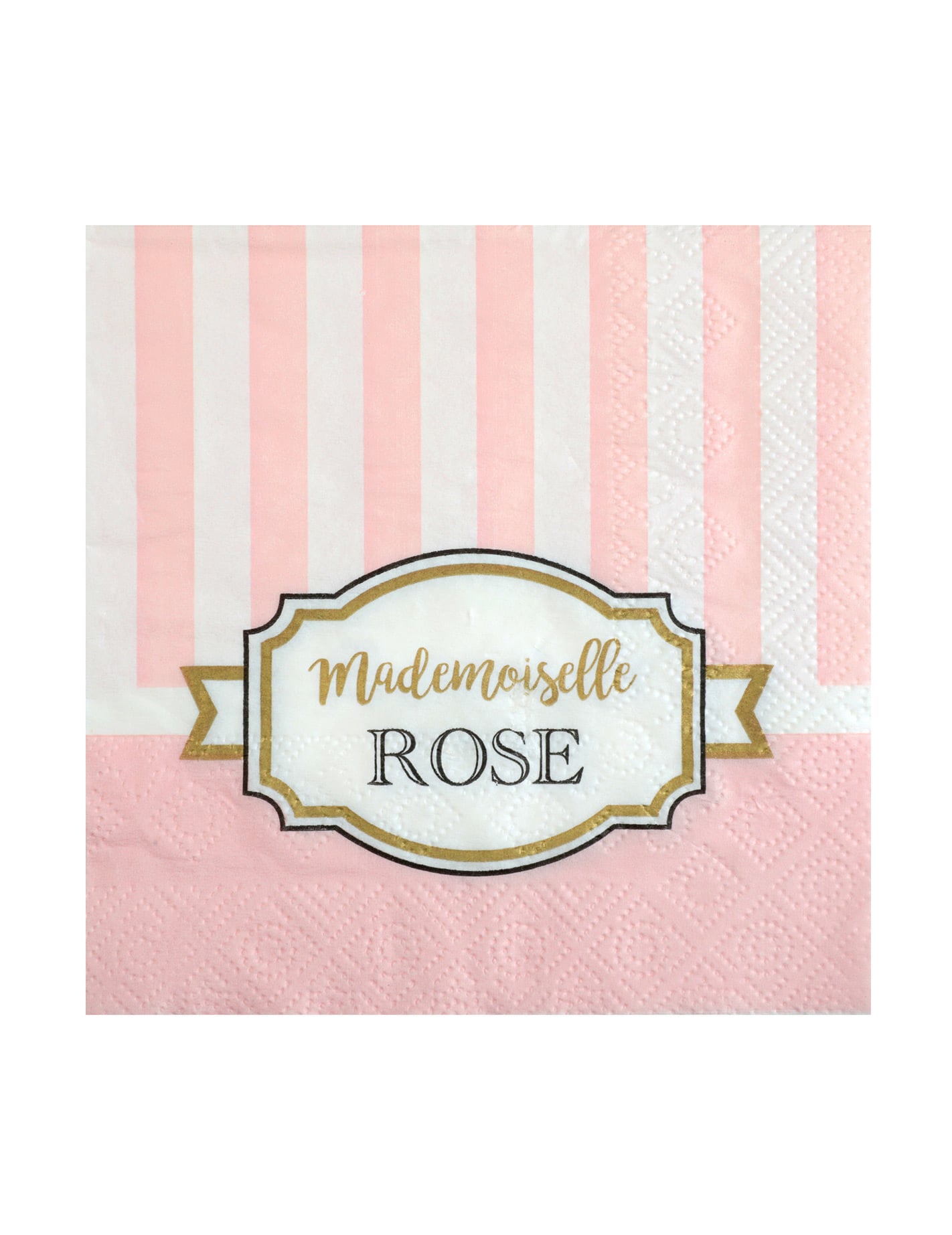 Serviettes en papier Mademoiselle rose pour baby shower rose à rayures blanches