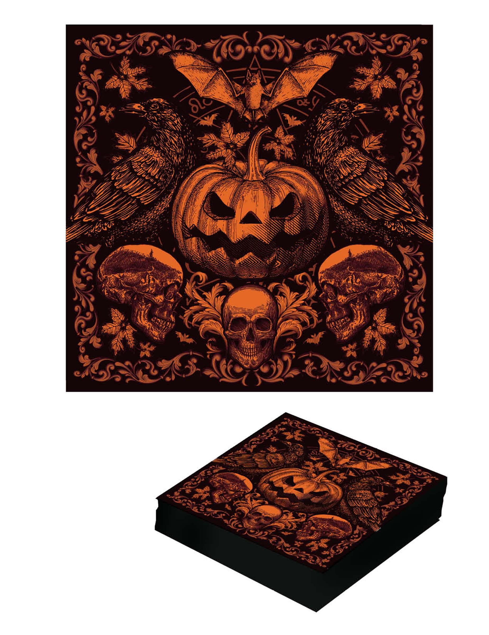 Serviettes citrouille gothique pour Halloween orange et noir