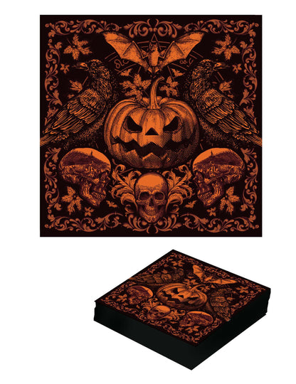 Serviettes citrouille gothique pour Halloween orange et noir
