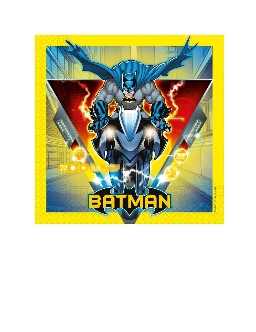 servetit Batman-juhliin, keltaiset, Batman moottoripyörällään