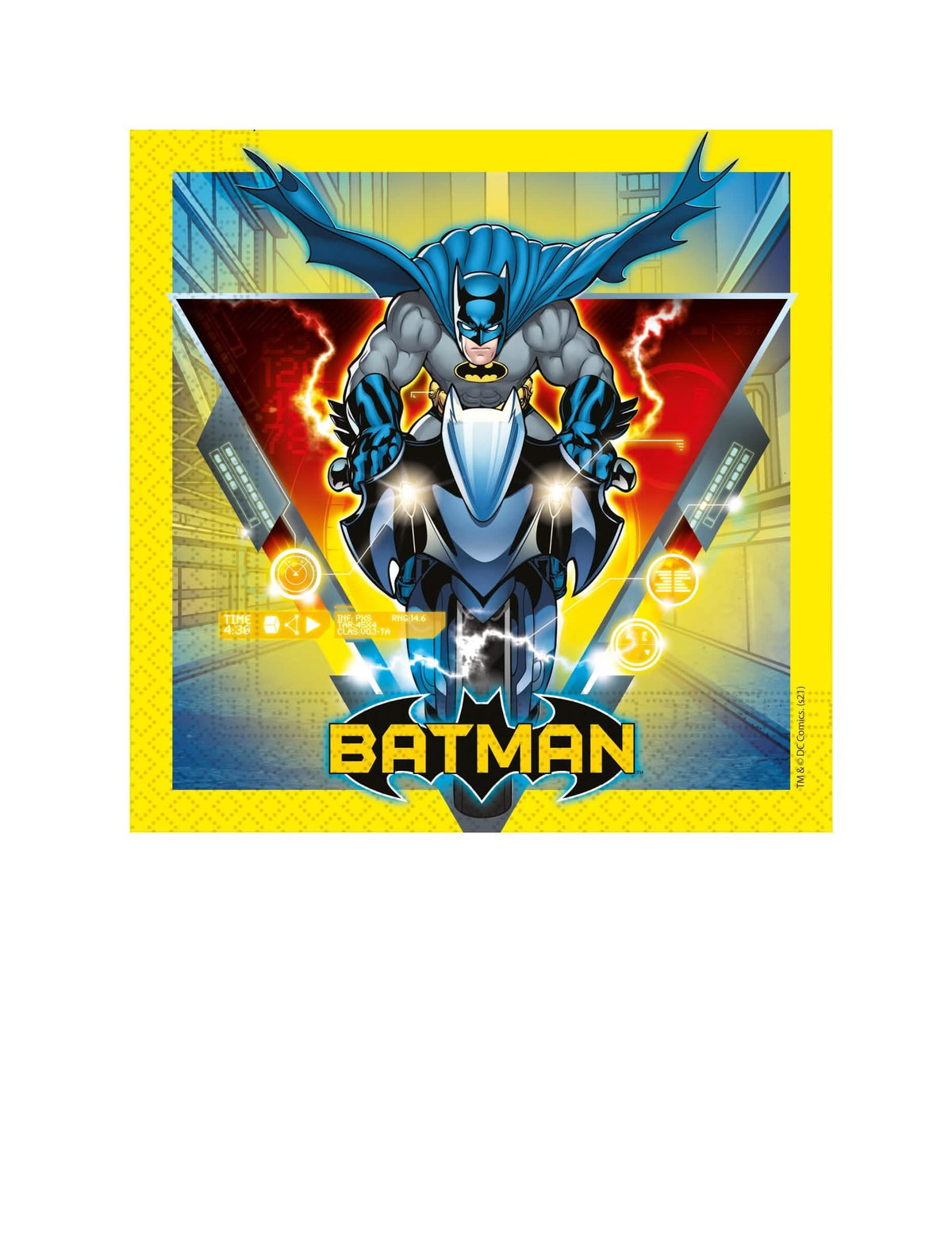 servetit Batman-juhliin, keltaiset, Batman moottoripyörällään