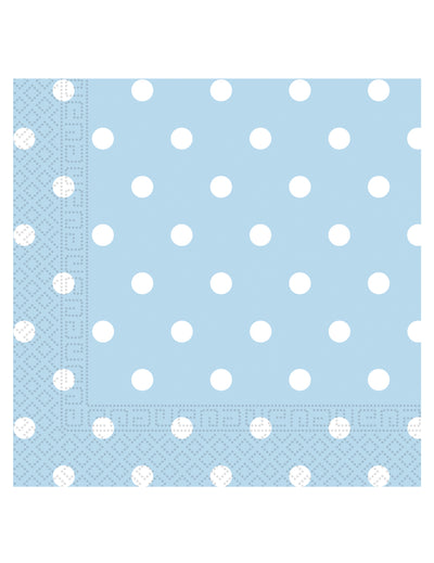 Serviettes en papier bleu ciel à pois blancs