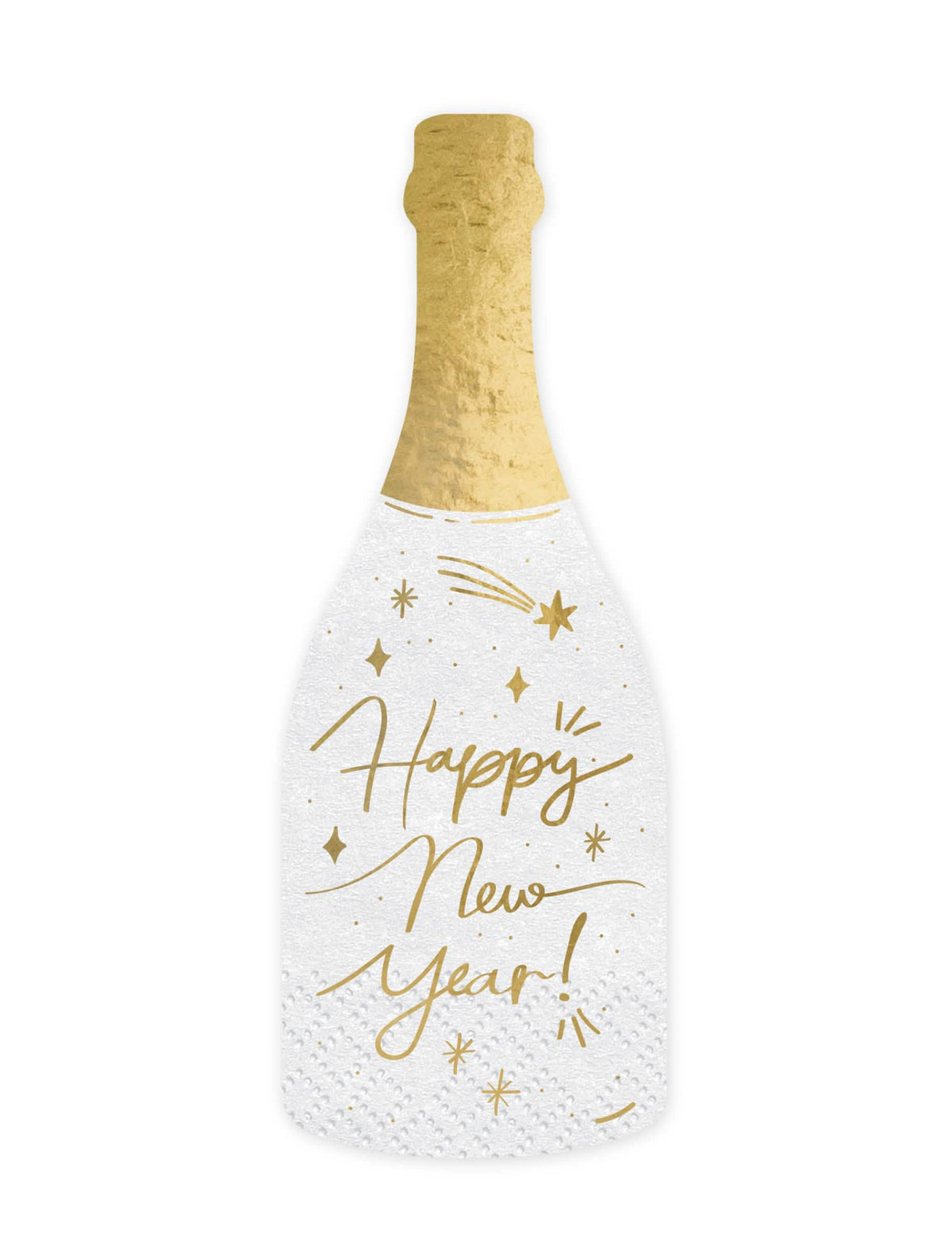 Serviettes en papier bouteille Happy New Year pour fête blanc et or