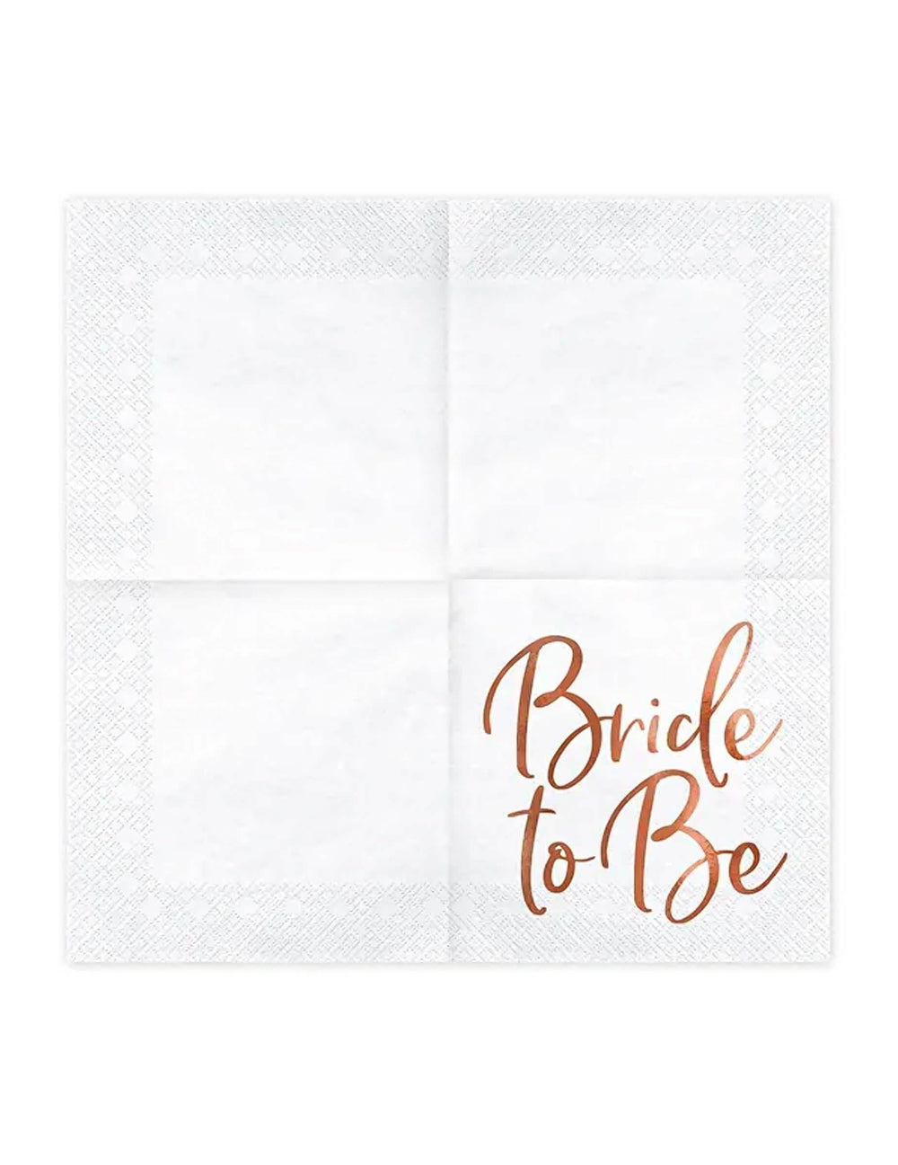 Vue dépliée des serviettes en papier Bride to be pour EVJF rose gold