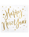 Serviettes en papier Happy New Year blanches et dorées à étoiles