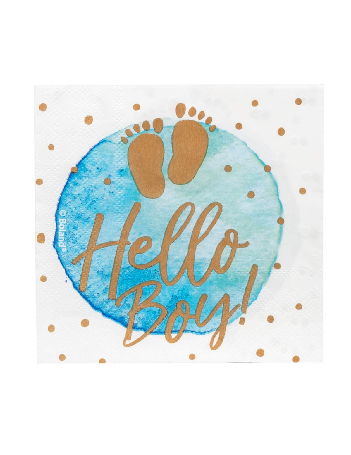 Serviettes en papier hello boy pour baby shower bleu et or avec empreintes de pieds
