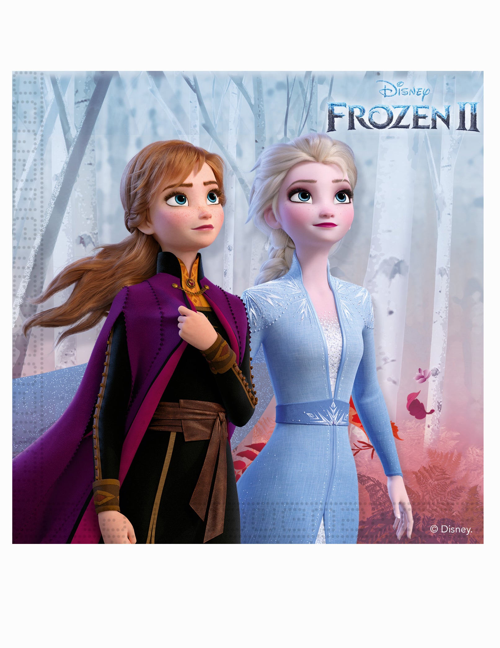 Serviettes en papier La Reine des Neiges 2 bleu et violet avec Anna et Elsa