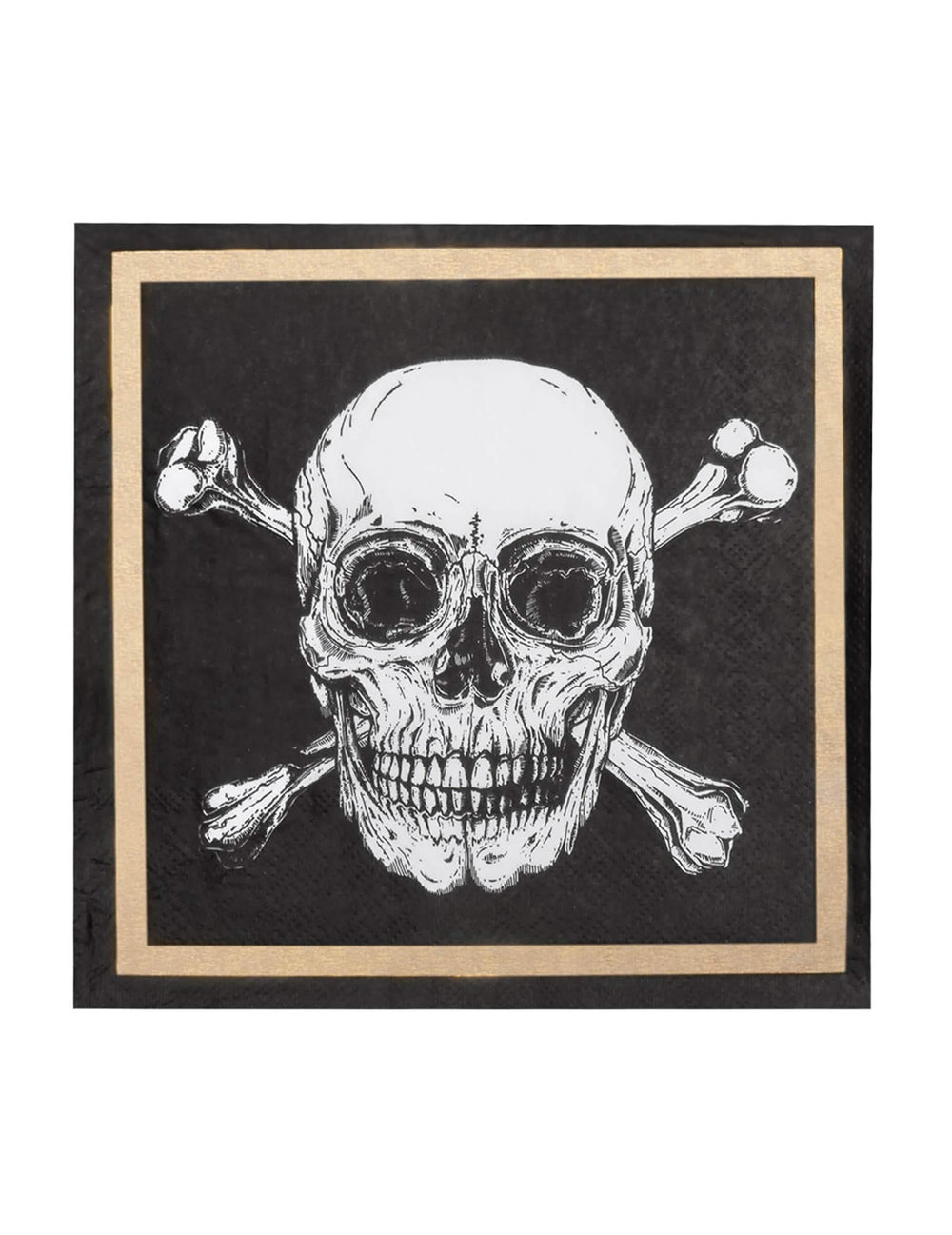 Détail du motif de tête de mort des serviettes en papier Pirate Jolly Roger