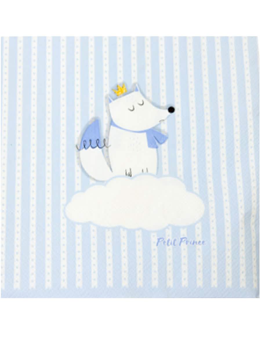Serviettes en papier renard Petit Prince pour enfant blanches et bleues