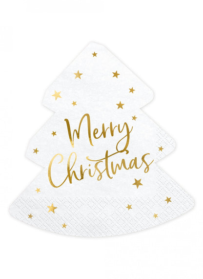 Serviettes en papier sapin Merry Christmas blanc et or décoratives
