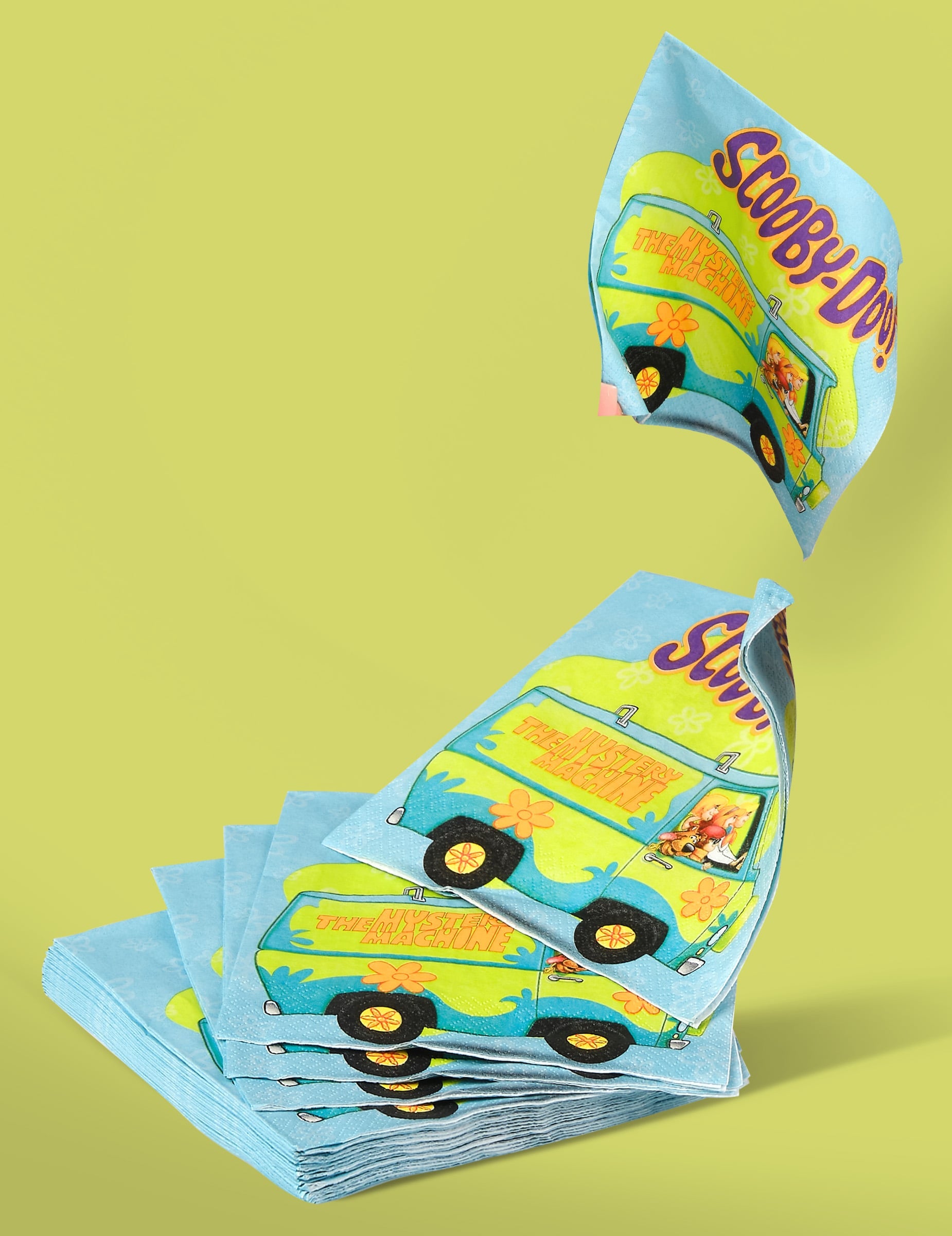 Mise en situation d'une serviette volante des serviettes en papier Scooby-Doo