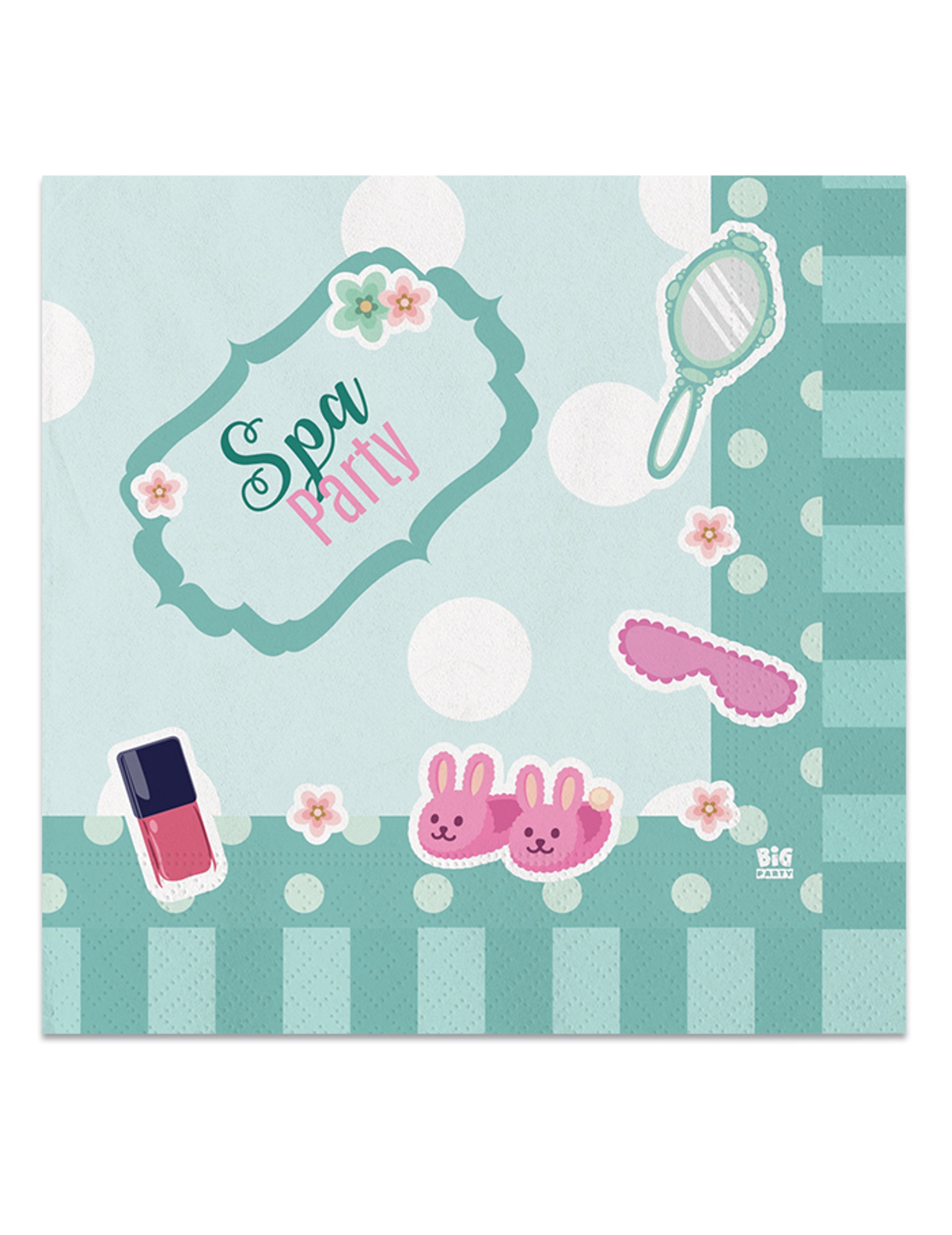 Serviettes en papier Spa Party pour enfant menthe avec motifs chaussons et miroir
