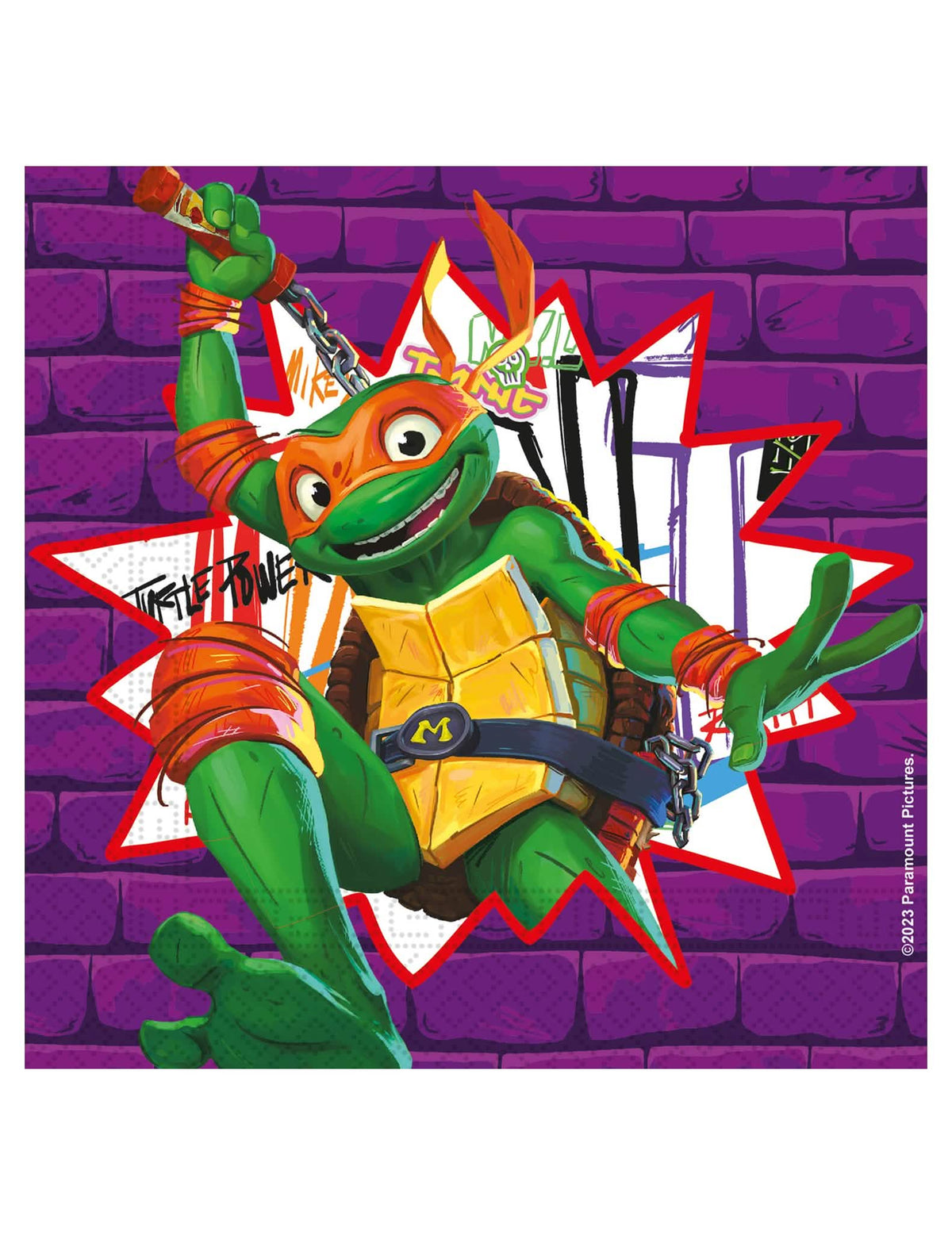 Illustration de Michelangelo avec nunchaku des serviettes en papier Tortues Ninja next generation