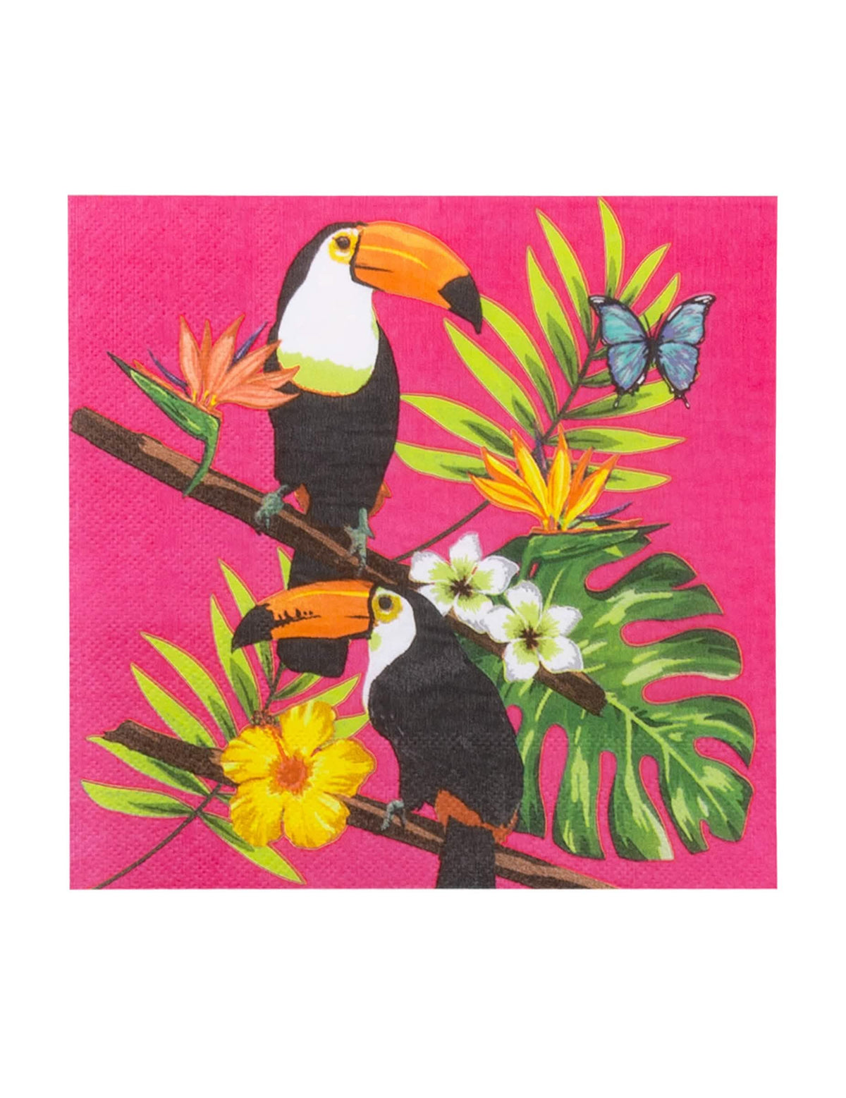 Vue d'ensemble du motif des serviettes en papier toucan fuchsia