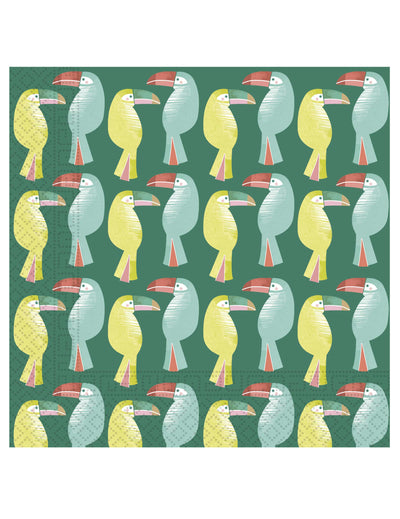 Serviettes en papier toucan tropical pour fête thème jungle vert jaune et bleu
