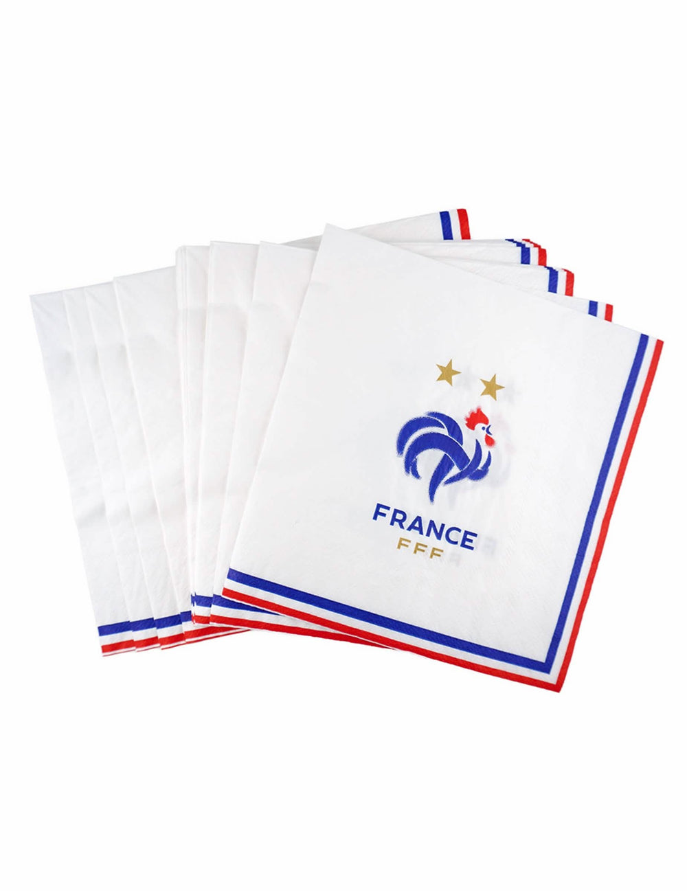 Serviettes FFF pour supporter blanches avec logo coq et liseré bleu blanc rouge