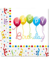 Serviettes en papier Happy Birthday pour décoration festive multicolores avec ballons et serpentins