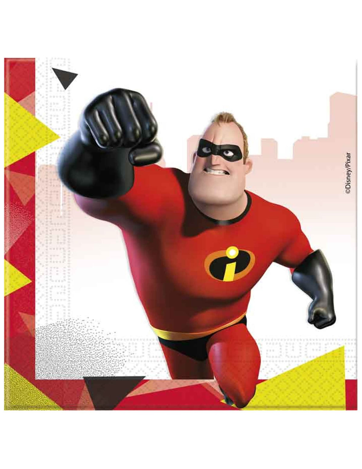 Servietit Ihmeperhe 2 juhliin, punaiset, Monsieur Indestructiblen kuviolla