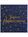 Serviettes en papier Joyeux Anniversaire pour fête bleu marine et doré