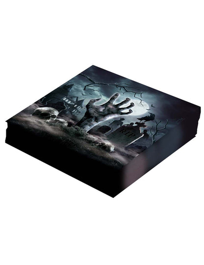Vue en perspective du lot de serviettes revenants du cimetière pour Halloween