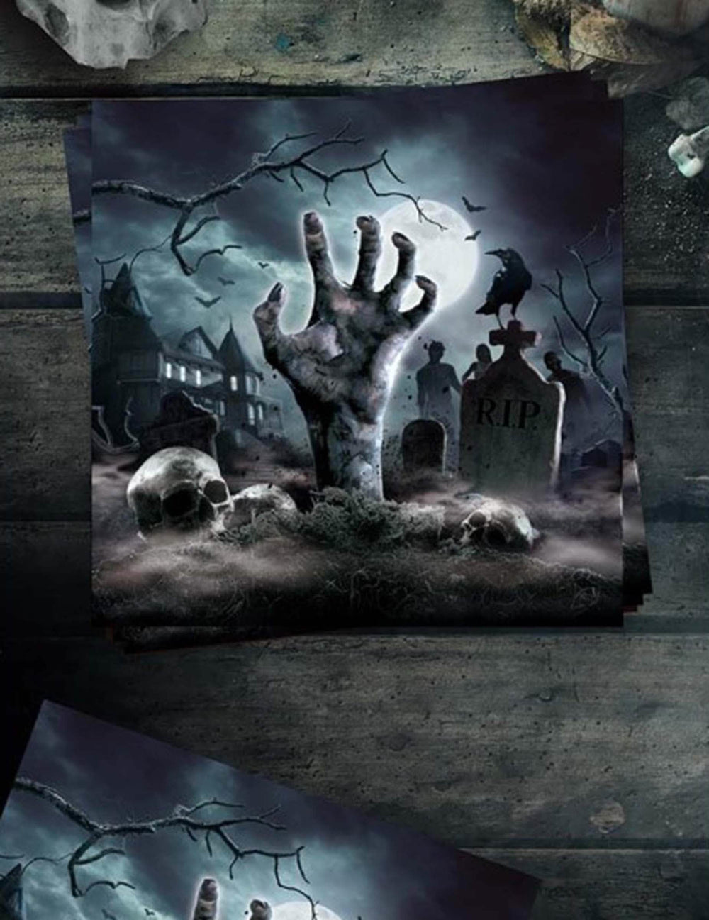 Gros plan sur le motif des serviettes revenants du cimetière