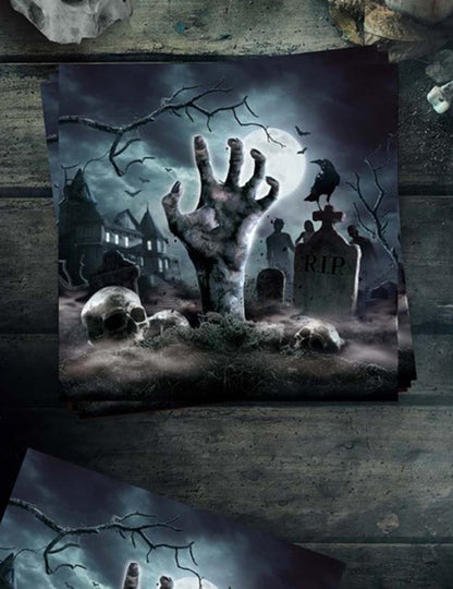 Gros plan sur le motif des serviettes revenants du cimetière