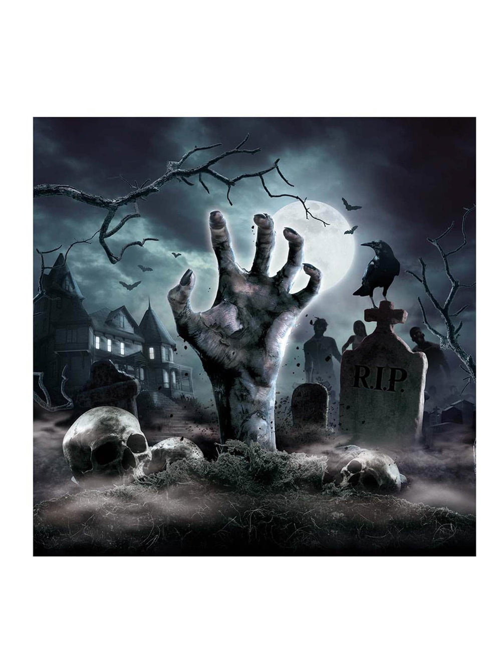 Serviettes revenants du cimetière pour Halloween avec main de zombie et crânes