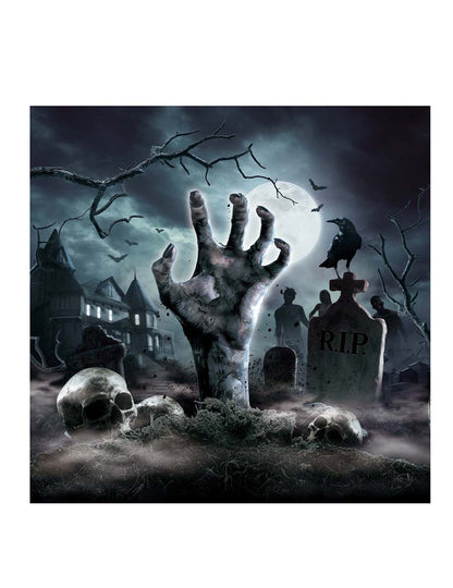 Serviettes revenants du cimetière pour Halloween avec main de zombie et crânes