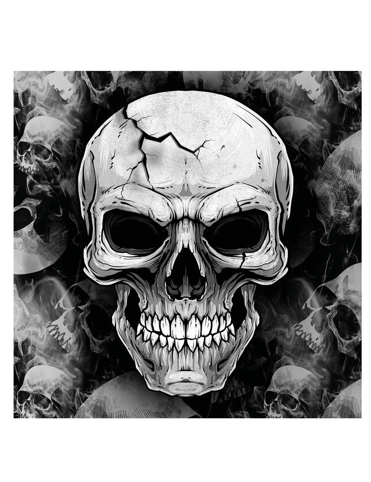 Serviettes tête de mort grises et noires avec motif de crâne craquelé et effet fumé