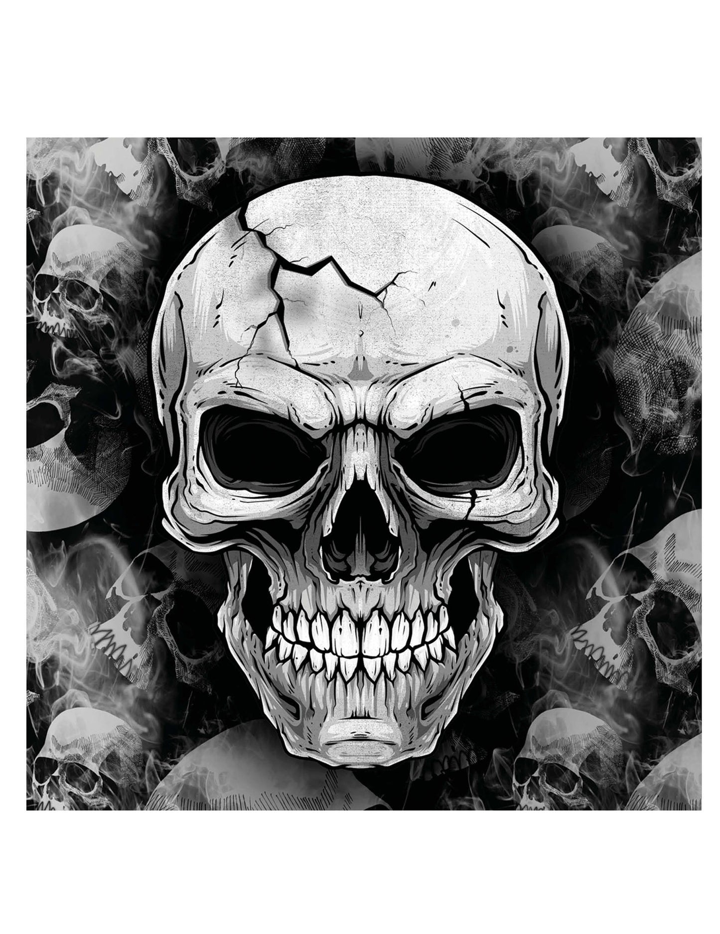 Serviettes tête de mort grises et noires avec motif de crâne craquelé et effet fumé