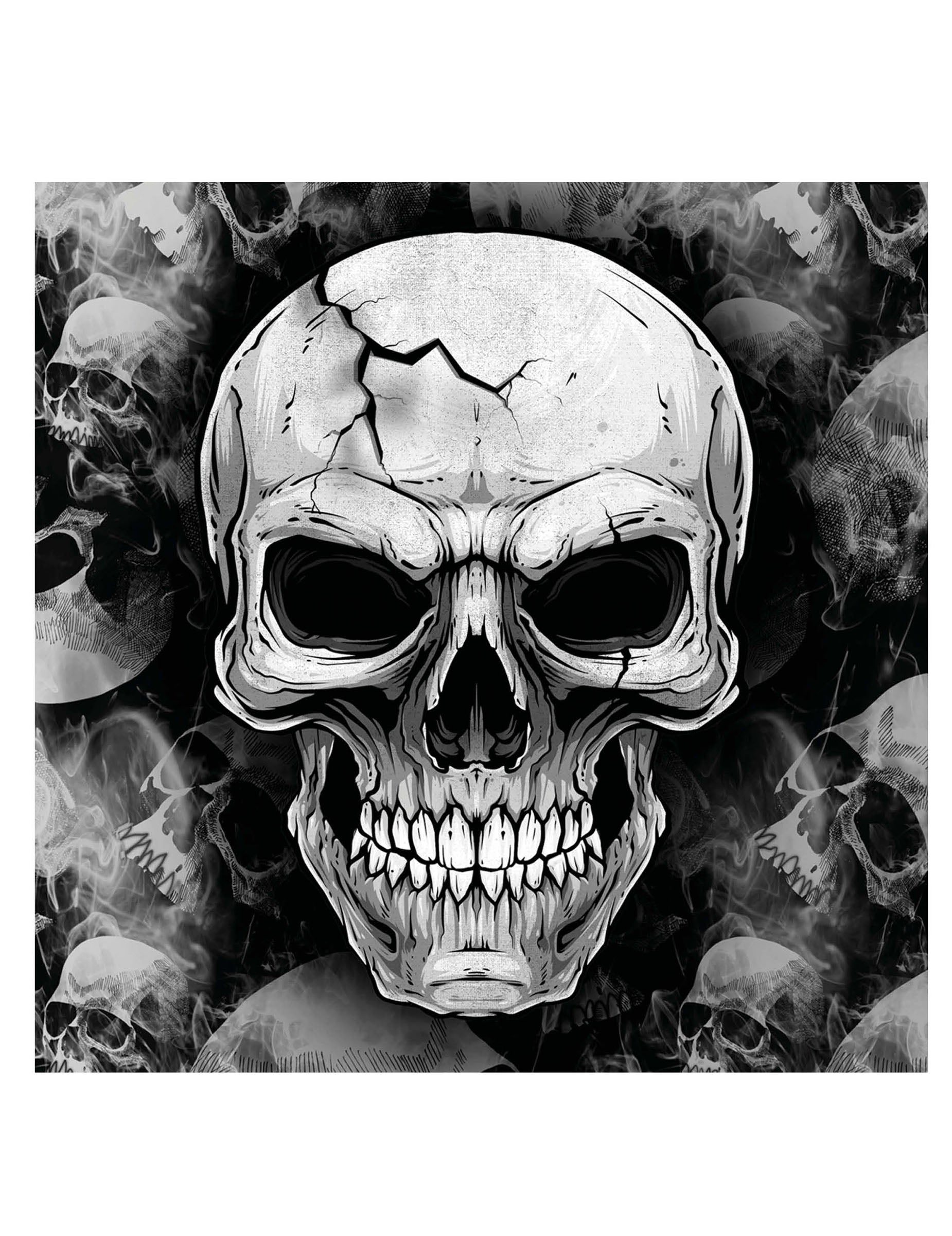 Serviettes tête de mort grises et noires avec motif de crâne craquelé et effet fumé